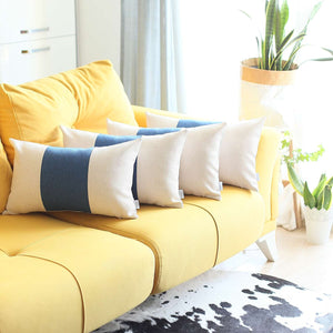 Homeroots Set Of 4 White And Blue Lumbar Pillow Covers   392687