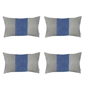 Homeroots Set Of 4 White And Blue Lumbar Pillow Covers   392687