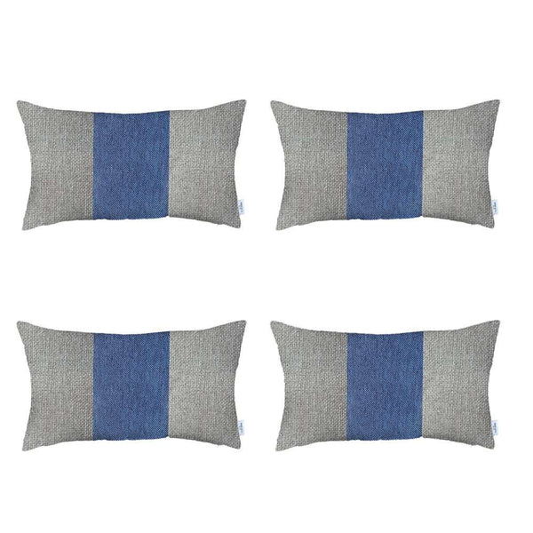 Homeroots Set Of 4 White And Blue Lumbar Pillow Covers   392687