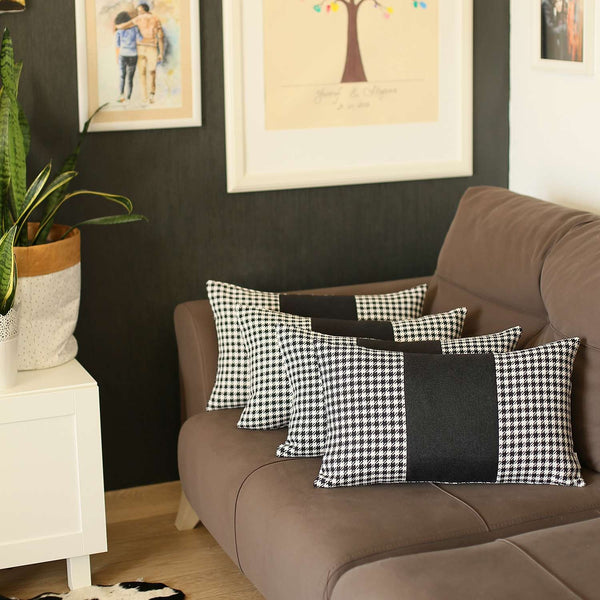 Homeroots Set Of 4 Black Houndstooth Lumbar Pillow Covers   392688