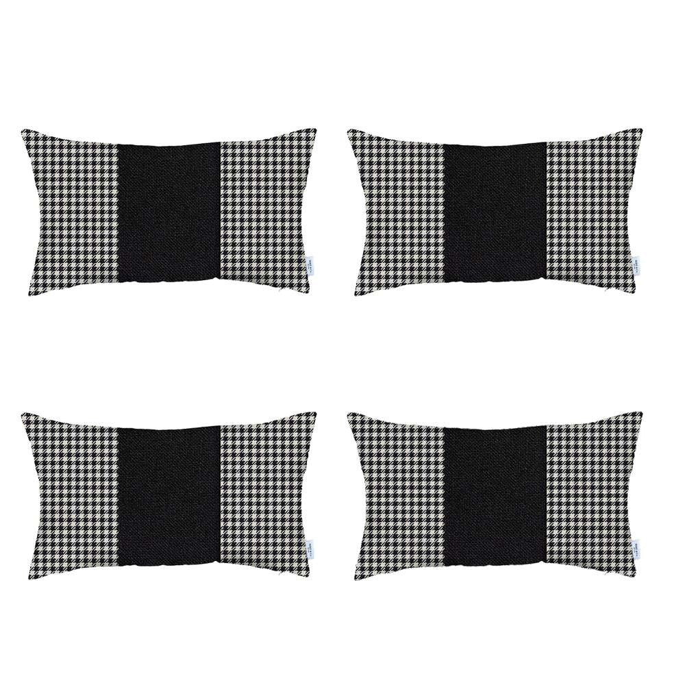 Homeroots Set Of 4 Black Houndstooth Lumbar Pillow Covers   392688