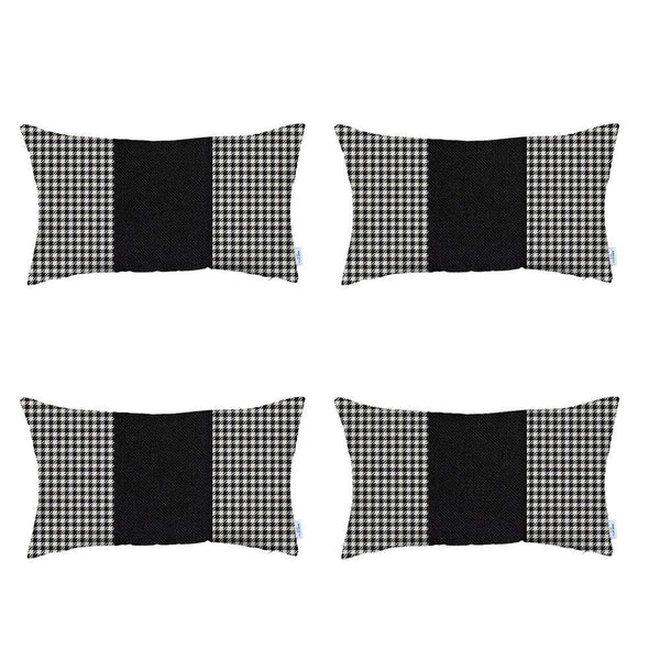 Homeroots Set Of 4 Black Houndstooth Lumbar Pillow Covers   392688