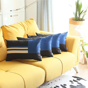 Homeroots Set Of 4 Blue And Black Lumbar Pillow Covers   392692