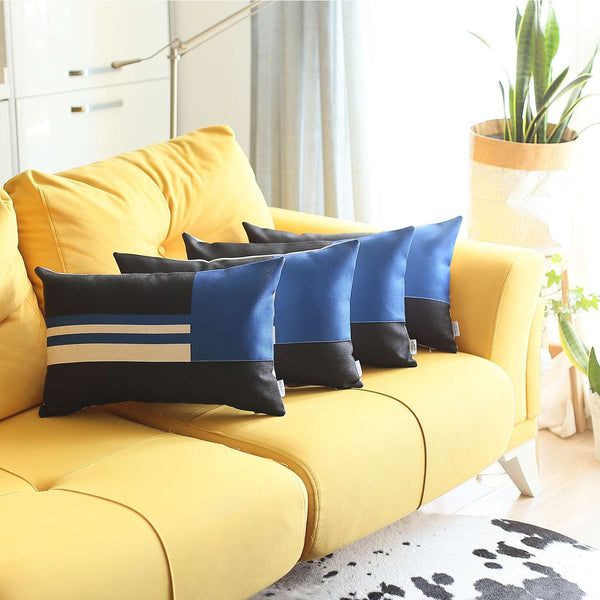 Homeroots Set Of 4 Blue And Black Lumbar Pillow Covers   392692