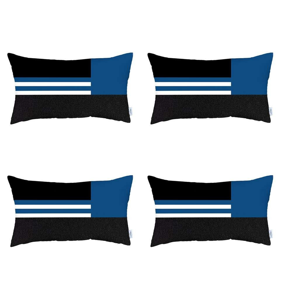 Homeroots Set Of 4 Blue And Black Lumbar Pillow Covers   392692
