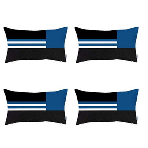 Homeroots Set Of 4 Blue And Black Lumbar Pillow Covers   392692