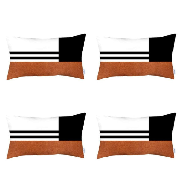 HomeRoots Set of 4 Contemporary Brown and Black Lumbar Pillow Covers – Stylish, Durable, Easy Care Accents 392693