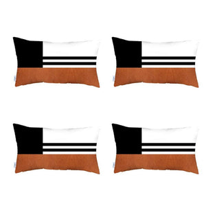 HomeRoots Set of 4 Contemporary Brown and Black Lumbar Pillow Covers – Stylish, Durable, Easy Care Accents 392693