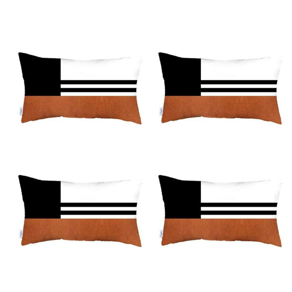 HomeRoots Set of 4 Contemporary Brown and Black Lumbar Pillow Covers – Stylish, Durable, Easy Care Accents 392693