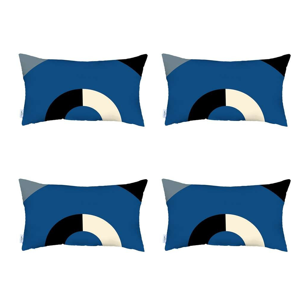 Homeroots Set Of 4 Blue Modern Lumbar Pillow Covers   392695