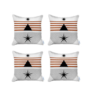 Homeroots Set Of 4 Orange And Ivory Striped Pillow Covers   392698
