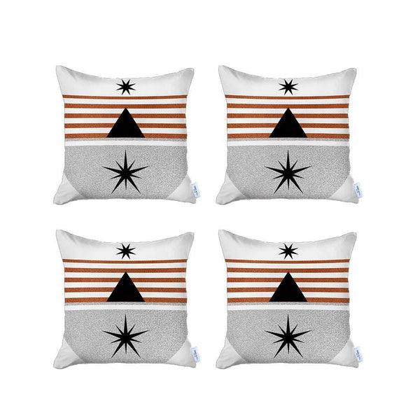 Homeroots Set Of 4 Orange And Ivory Striped Pillow Covers   392698
