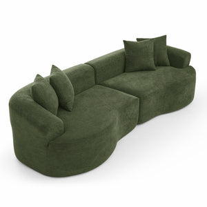 English Elm Modern Curved 4-Seater Sectional Sofa In Soft Chenille - Minimalist Design, No Assembly Needed, Green W1413S00106