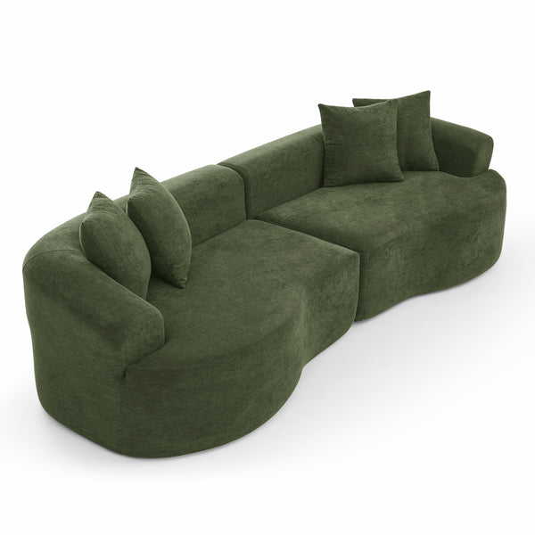 English Elm Modern Curved 4-Seater Sectional Sofa In Soft Chenille - Minimalist Design, No Assembly Needed, Green W1413S00106