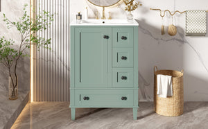English Elm 24-inch Matte Bathroom Vanity Rubberwood Cabinet with Ceramic Sink and Soft-close Drawers Light Green N729P377516F