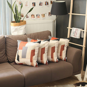 Homeroots Set Of 4 Ivory And Orange Geometric Pillow Covers   392701