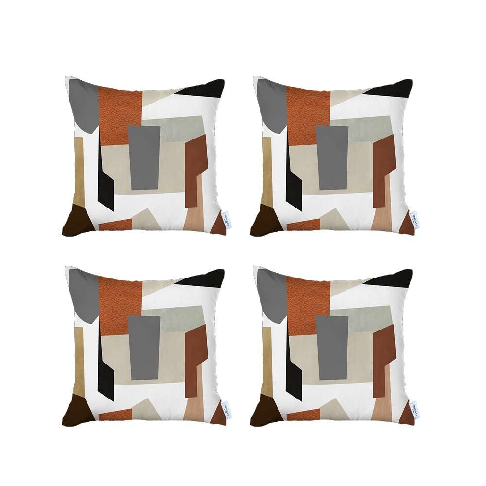 Homeroots Set Of 4 Ivory And Orange Geometric Pillow Covers   392701