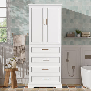 English Elm 72.2'' Tall Freestanding Bathroom Cabinet with 3 Drawers, Adjustable Shelf, Soft-Close Doors, Modern Elegant Design White N729P296769K