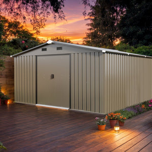 English Elm Campcraft 10x12 Ft Steel Outdoor Storage Shed with Daylight Windows and Weather Resistant Build Brown W1598S00030