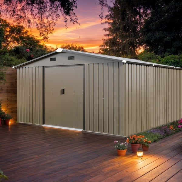 English Elm Campcraft 10x12 Ft Steel Outdoor Storage Shed with Daylight Windows and Weather Resistant Build Brown W1598S00030