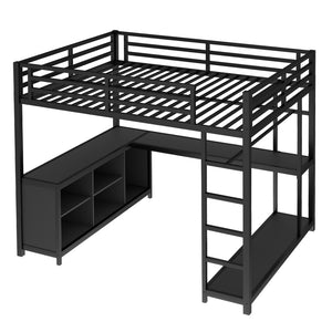 English Elm Metal Twin Xl Loft Bed with L Shaped Desk Wardrobe and Storage for Teens W1580S00417