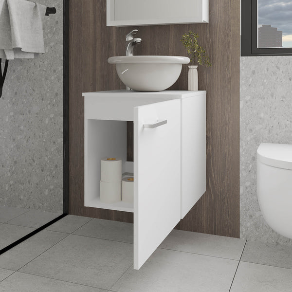 English Elm FM Modern Floating Bathroom Vanity with Integrated Sink and Soft-Close Door for Sleek Storage White 26.4 L x 22.4 W x 11.4 H B128P293879
