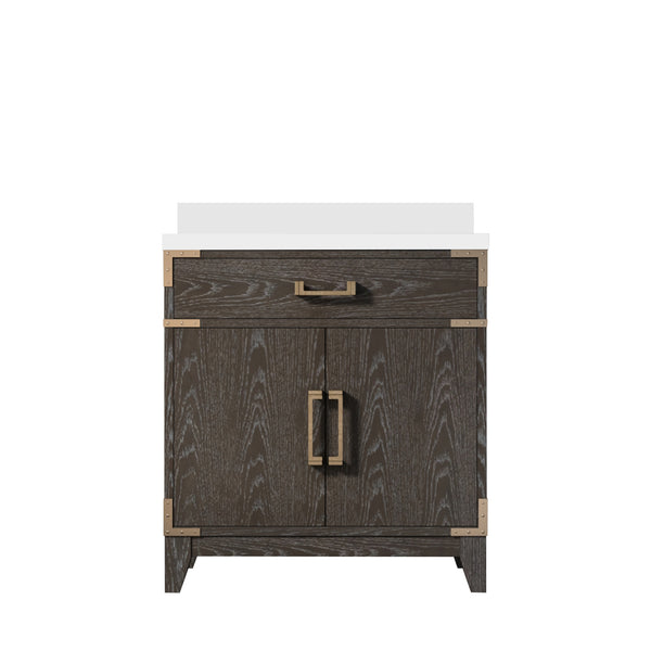 English Elm Brown Oak Single Bath Vanity With White Quartz Top – Stylish, Durable Design & Ample Storage Options B2731P259751