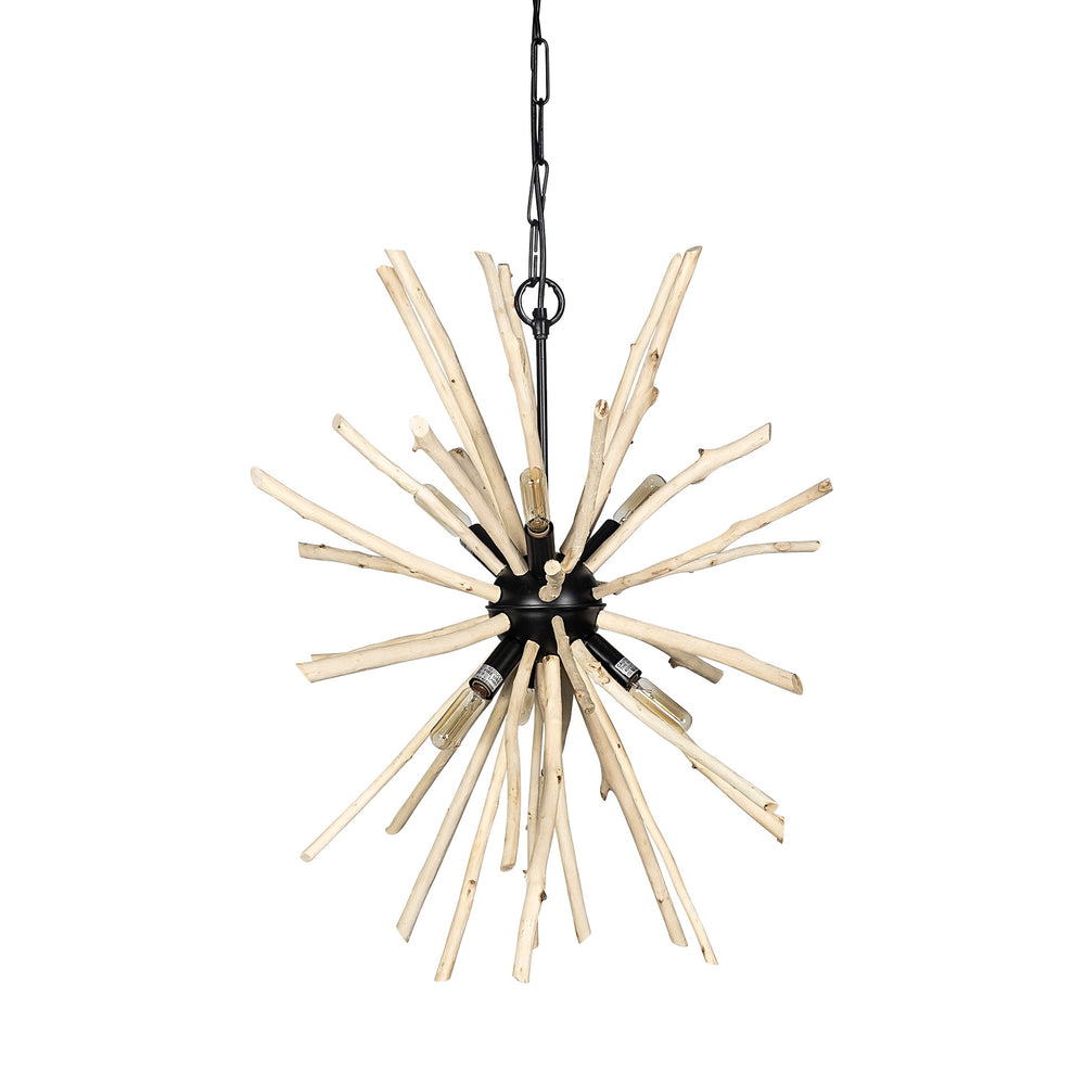 Homeroots Wood And Metal Starburst Six Bulb Hanging Light   392827