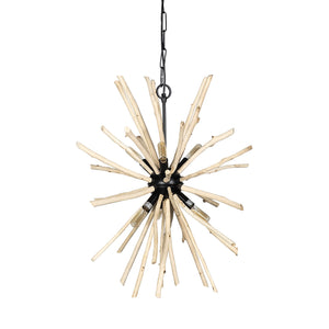 Homeroots Wood And Metal Starburst Six Bulb Hanging Light   392827