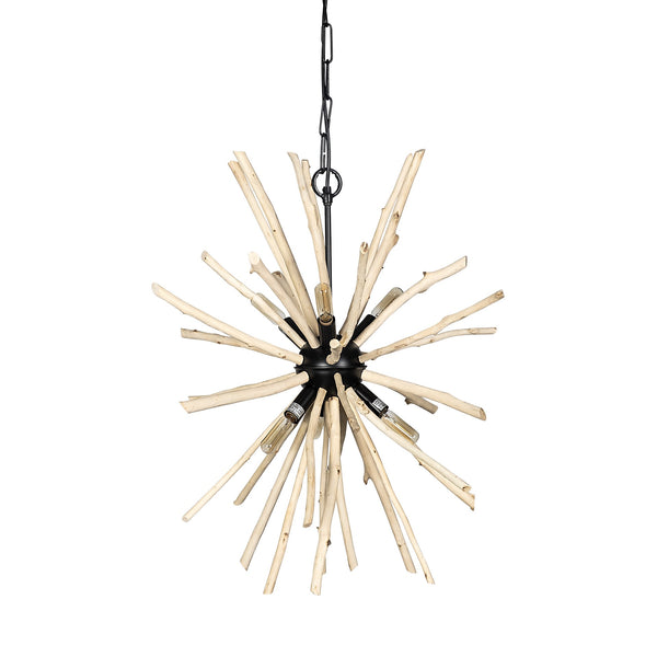 Homeroots Wood And Metal Starburst Six Bulb Hanging Light   392827