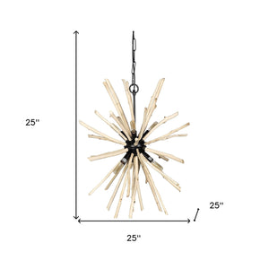 Homeroots Wood And Metal Starburst Six Bulb Hanging Light   392827