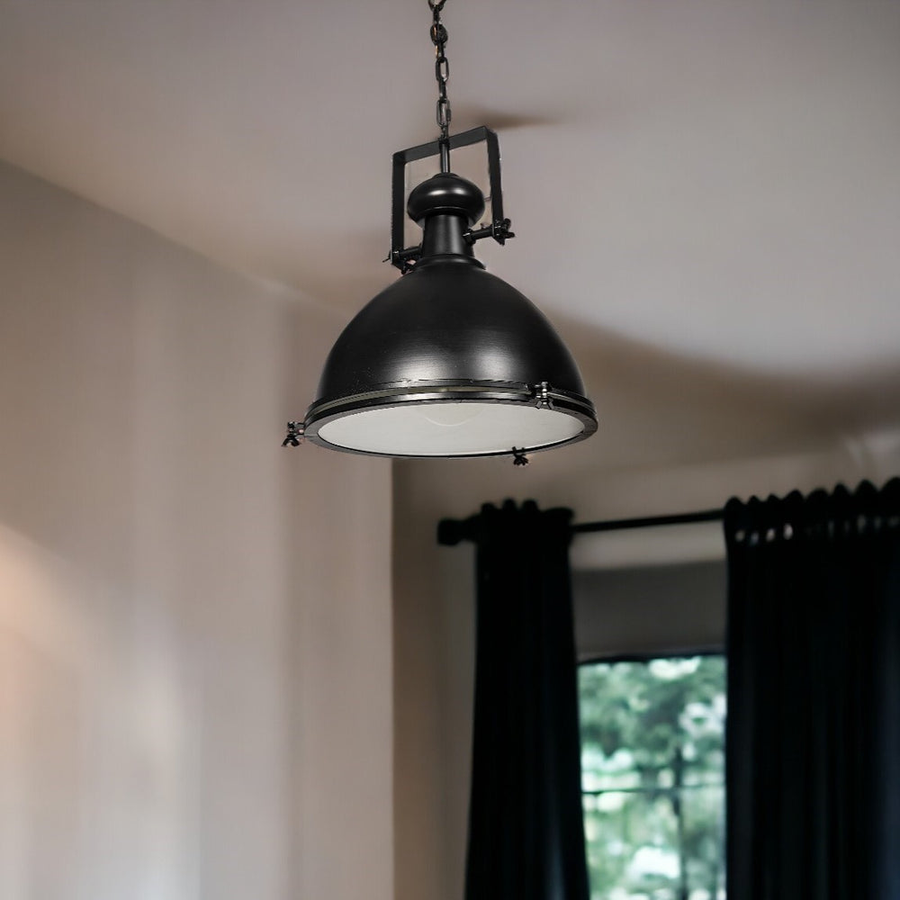 Homeroots Industrial Black Metal Hanging Pendant Light   392831