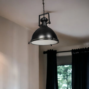 Homeroots Industrial Black Metal Hanging Pendant Light   392831