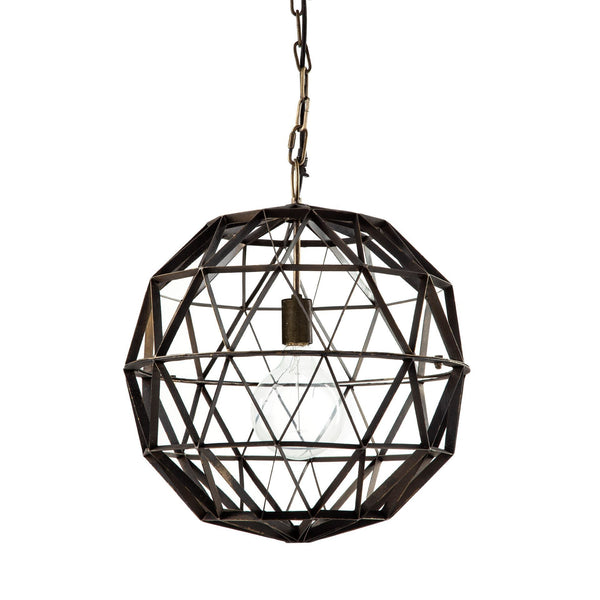 Homeroots Black Metal Geometric Globe Hanging Light   392835