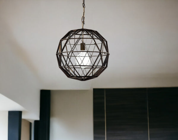 Homeroots Black Metal Geometric Globe Hanging Light   392835