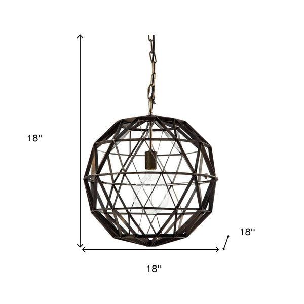 Homeroots Black Metal Geometric Globe Hanging Light   392835