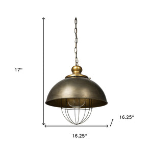 Homeroots Rustic Gold Ton Metal Dome Hanging Light   392836