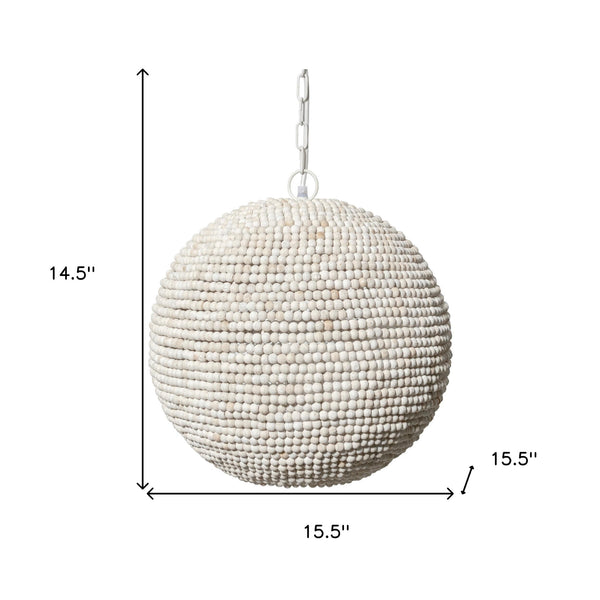 Homeroots Whitewash Beaded Ball Hanging Light   392837