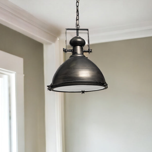 Homeroots Industrial Gray Metal Hanging Pendant Light   392839