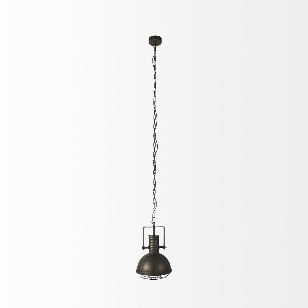 Homeroots Industrial Caged Black Metal Hanging Light   392840