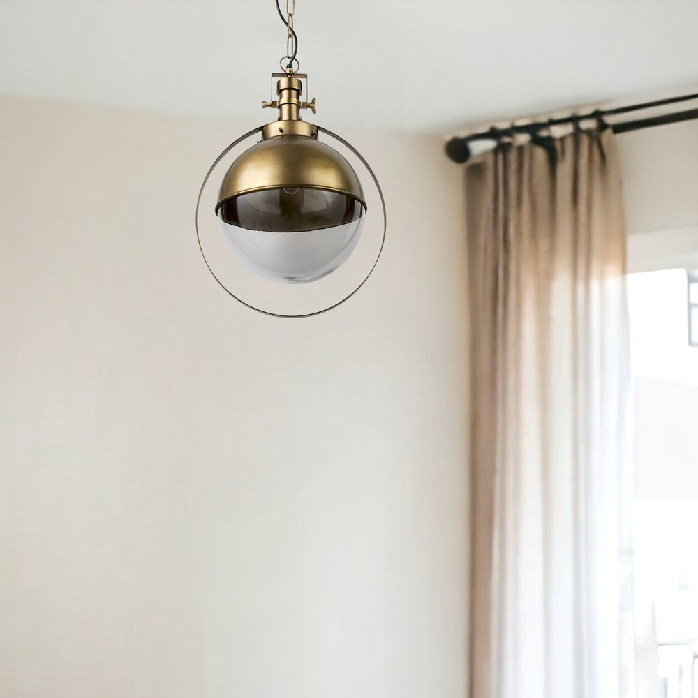 Homeroots Gold Metal Sphere Pendant Hanging Light   392841
