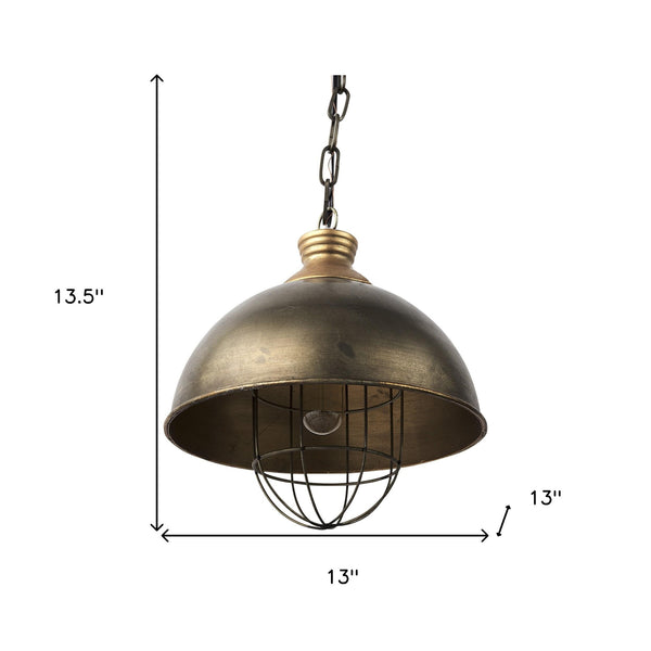 Homeroots Distressed Bronze Metal Dome Hanging Light   392842