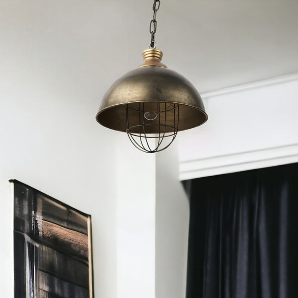 Homeroots Distressed Bronze Metal Dome Hanging Light   392842