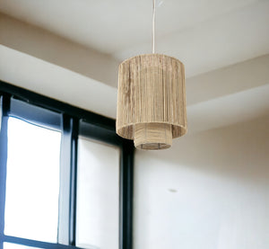 Homeroots Natural Cane Cylindrical Hanging Pendant Light   392844