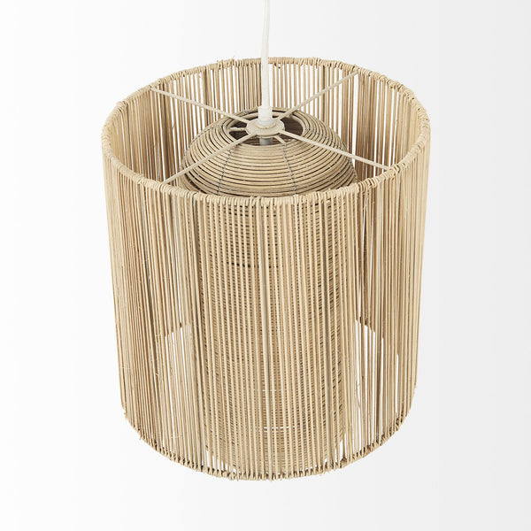Homeroots Natural Cane Cylindrical Hanging Pendant Light   392844