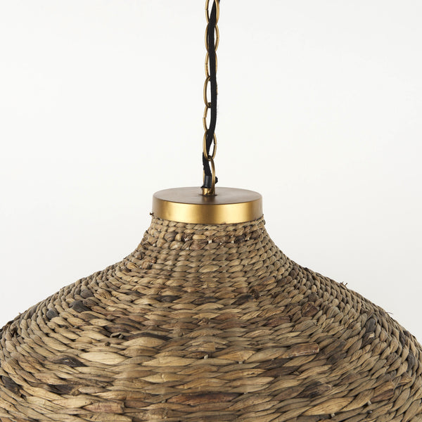 Homeroots Brown Wicker Domed Hanging Pendant Light   392846