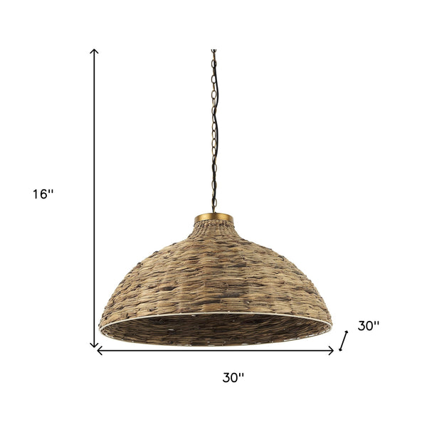 Homeroots Brown Wicker Domed Hanging Pendant Light   392846