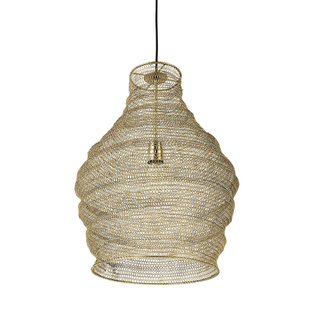 Homeroots Gold Metal Wire Mesh Hanging Pendant Light   392847