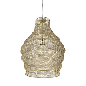 Homeroots Gold Metal Wire Mesh Hanging Pendant Light   392847