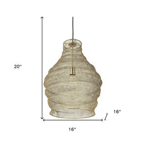 Homeroots Gold Metal Wire Mesh Hanging Pendant Light   392847